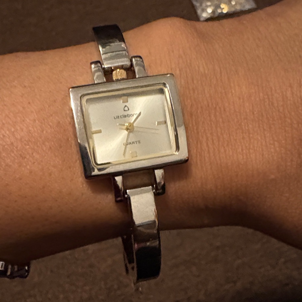 Liz Claiborne Silver Square Dial Bangle Watch